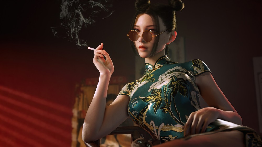 身材姣好戴着墨镜，优雅吸烟的女孩