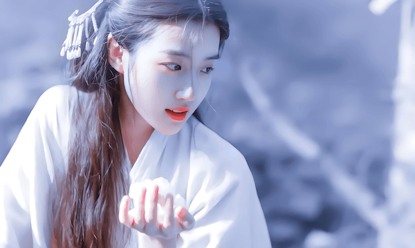 长发美女白色衣服红色口红高清电脑壁纸4k