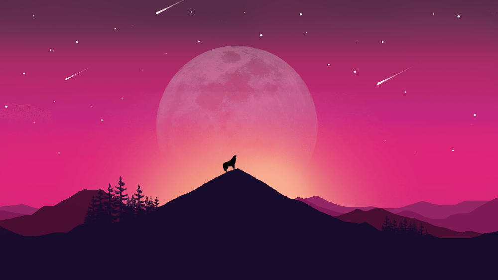 满月之夜流星划过夜空天狼啸月高清插画电脑壁纸8k