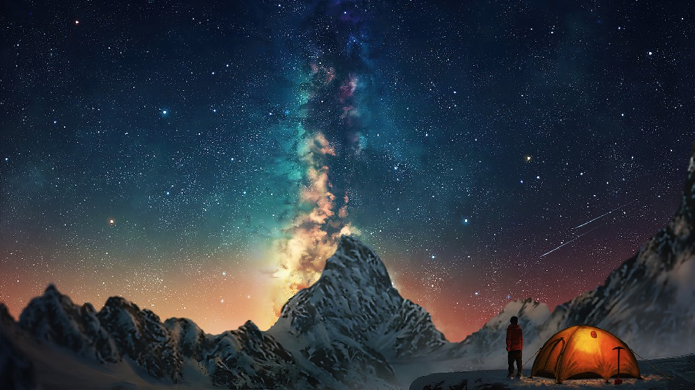 户外露营抬头见漫天星河唯美夜空风景壁纸