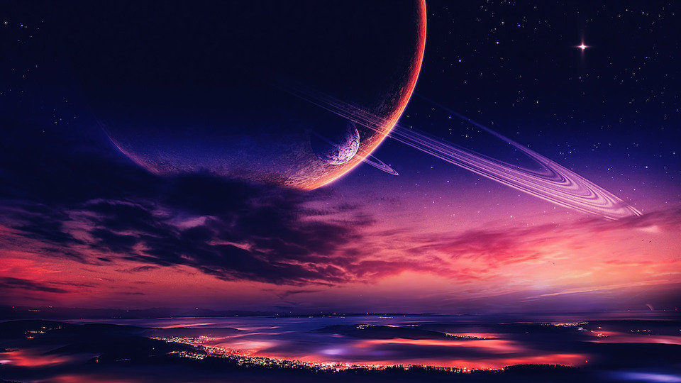 日落行星夜空风景电脑壁纸4K