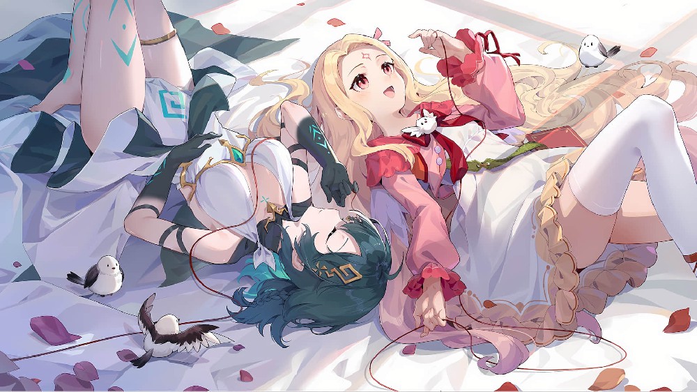 [动漫女孩壁纸]两个可爱的动漫女孩插画壁纸4k