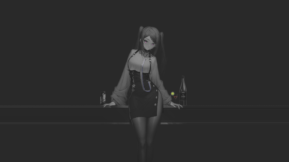 黑白背景长发动漫女孩高清电脑壁纸4k